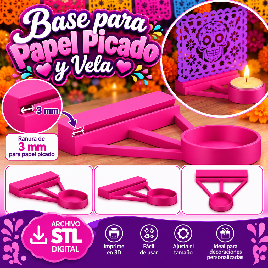 Base para Papel Picado y Vela – Archivo STL Digital  🌸