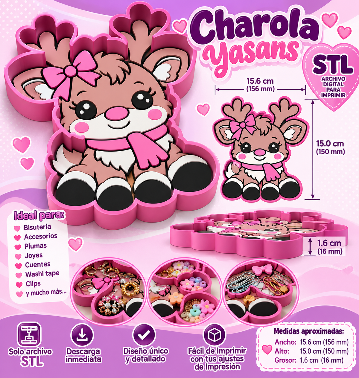 Charola-tray- Reno Navideño – Archivo Digital STL 🎀