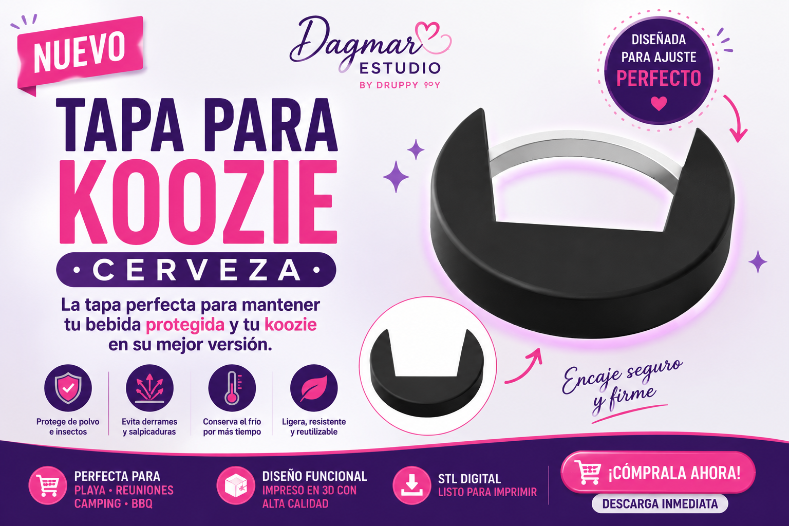 Tapa para Koozie de Cerveza – Archivo Digital STL para Impresión 3D