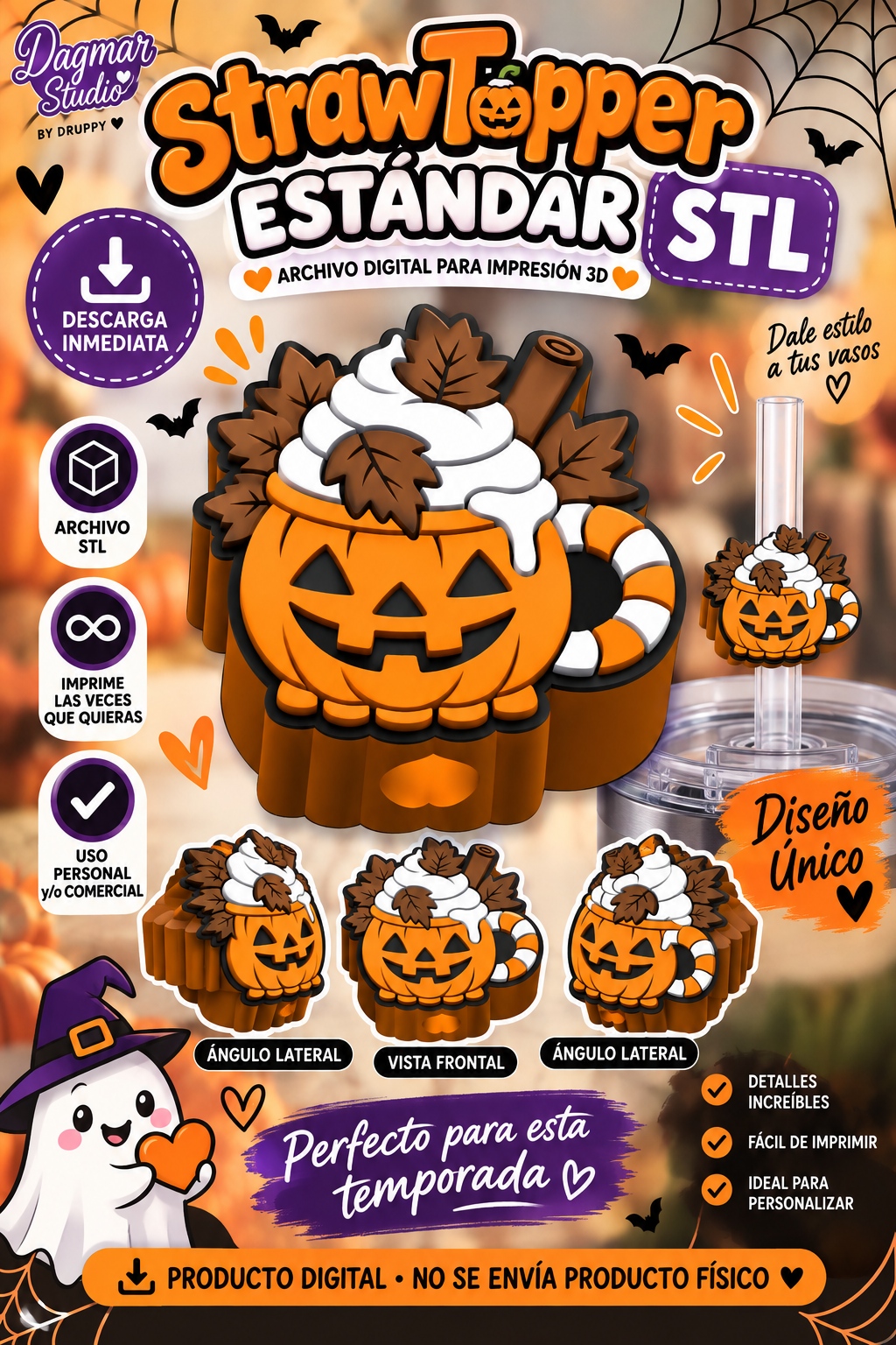 🎃 Straw Topper Calabaza – Archivo STL Digital