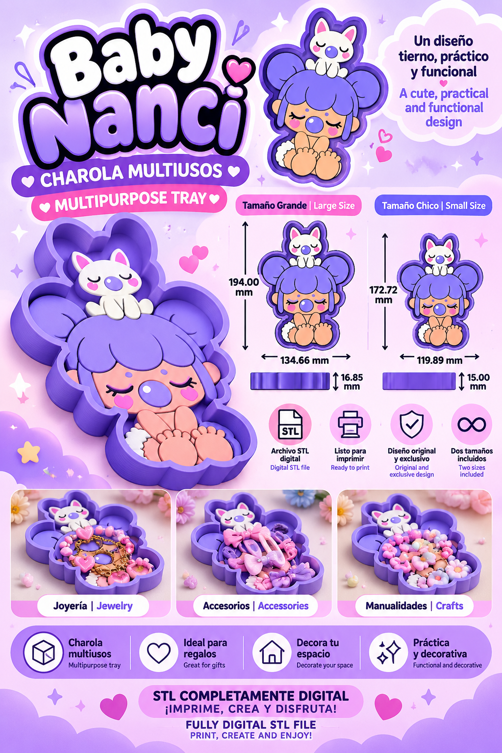 Baby Nanci – Charola Multiusos | 2 Tamaños 💜stl-tray-3MF
