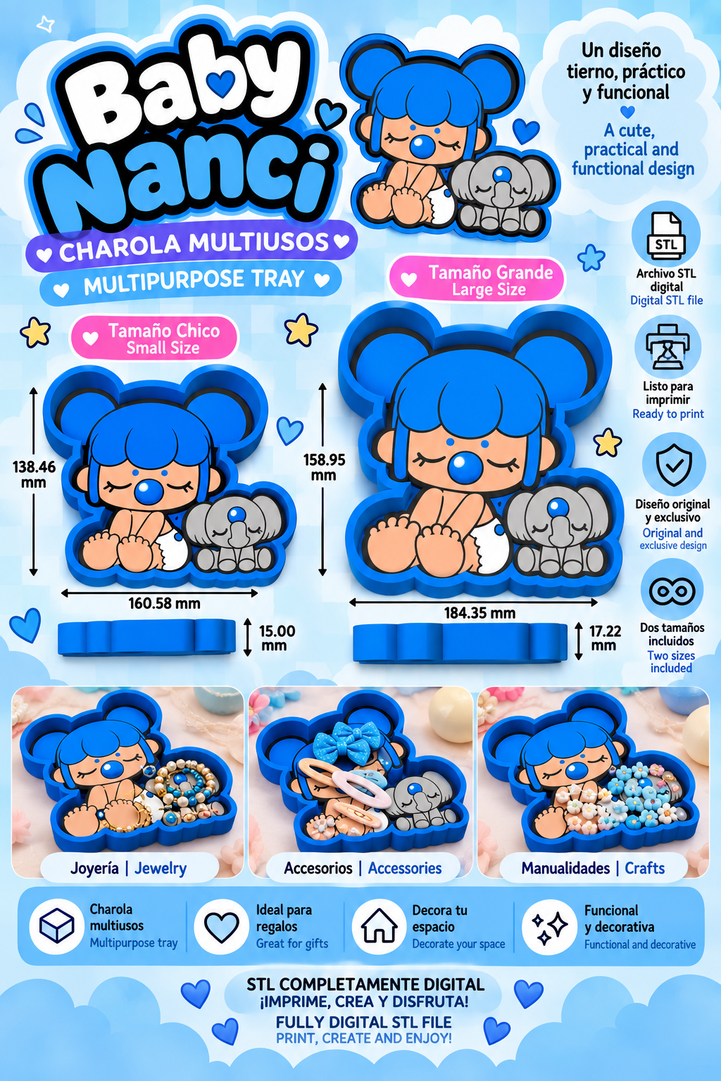 Baby Nanci – Charola Multiusos | 2 Tamaños STL💙✨3MF