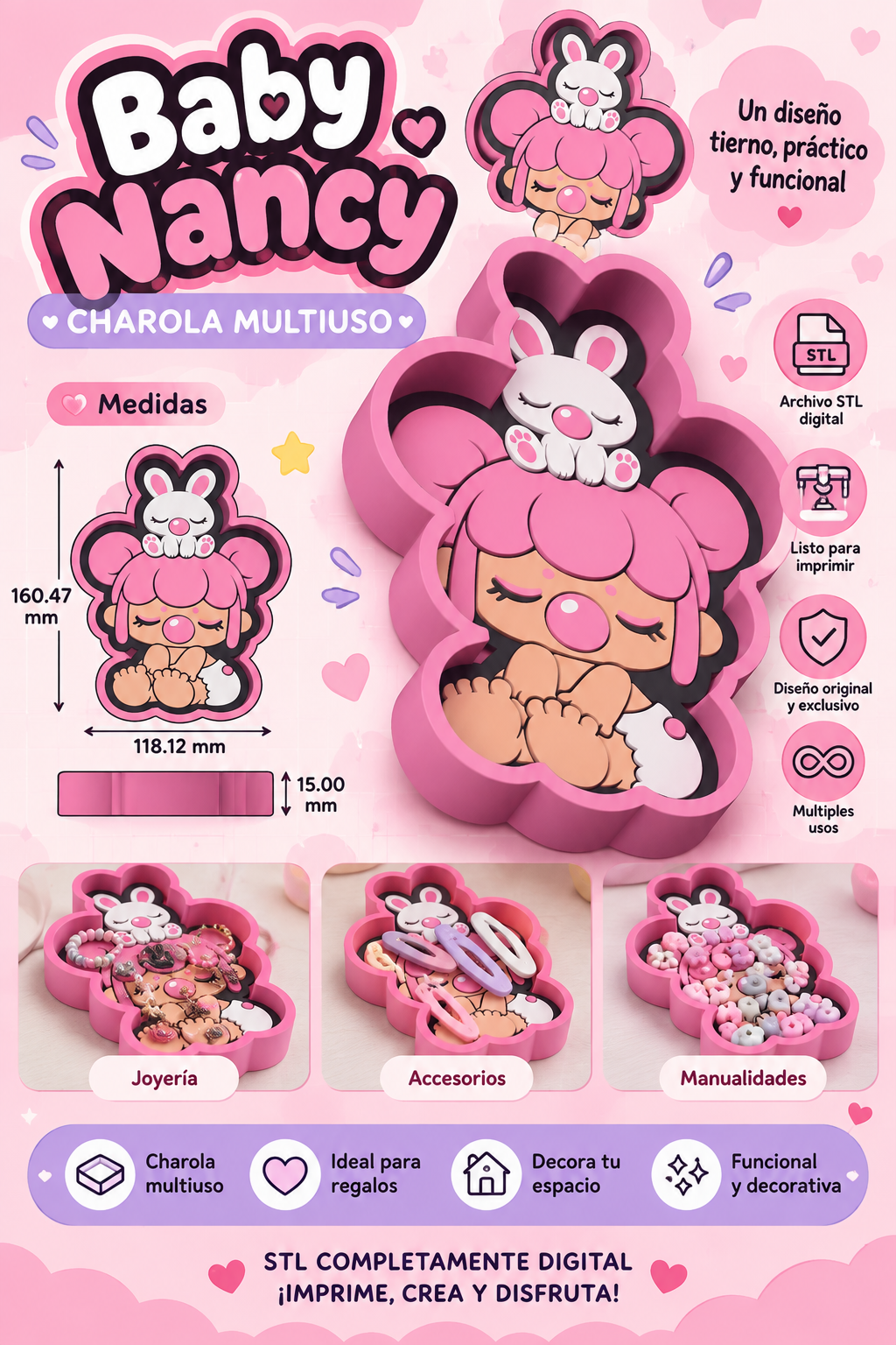 Baby Nancy – Charola Multiuso - tray-| Archivo STL 💕🐰