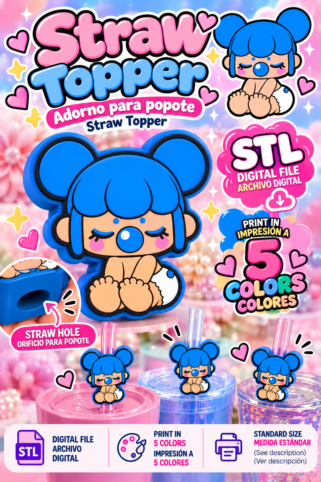 straw Topper – Adorno para Popote | STL 💙✨