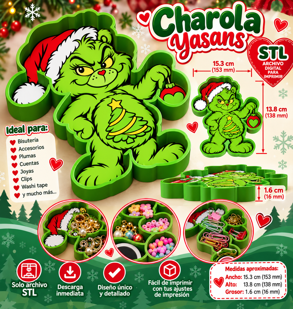 Charola-tray- Navideña Monito Verde – Archivo Digital STL 🎄💚