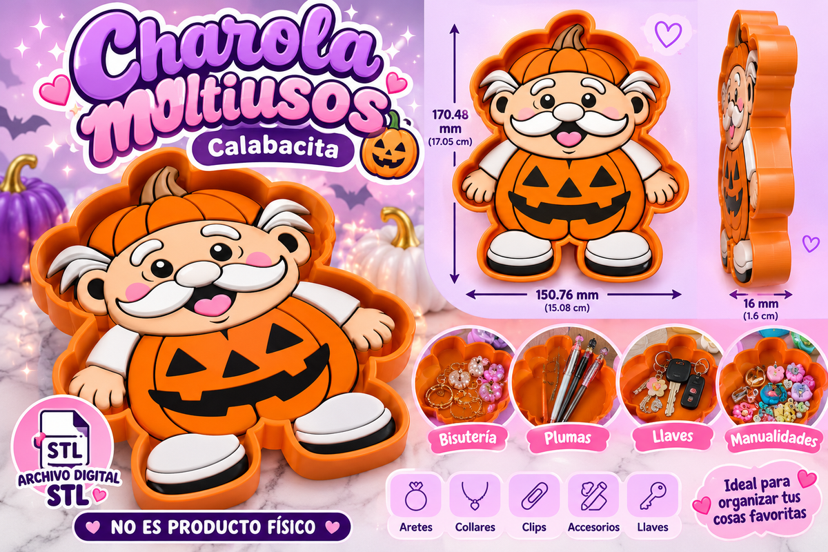 🎃DR- Charola-tray- Multiusos Calabacita – Archivo Digital STL 3D