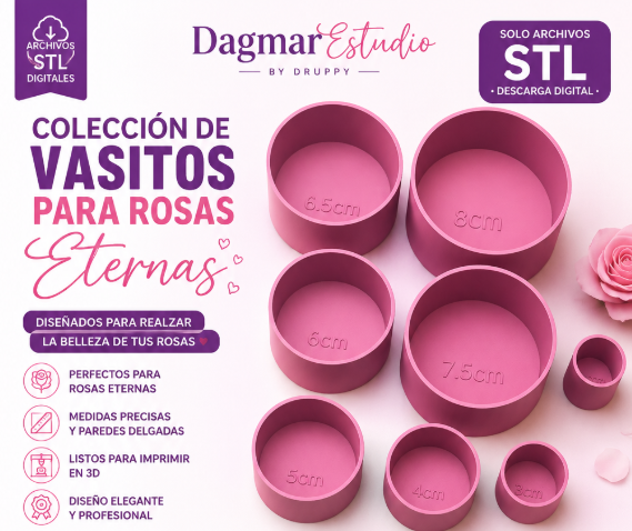 🌹 Colección de Vasitos para Rosas Eternas de Listón | STL Digital